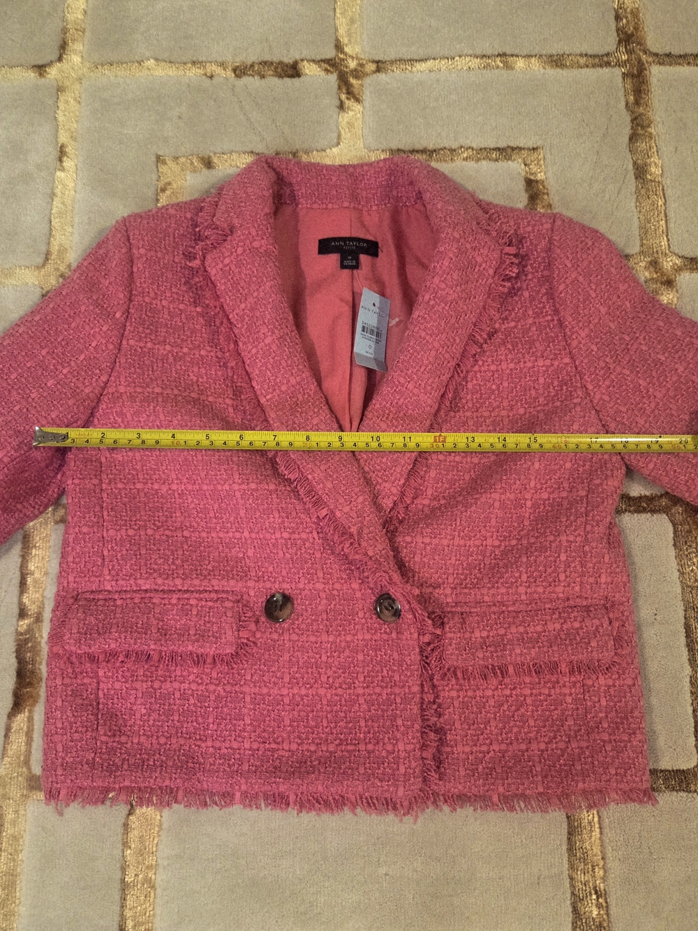Ann Taylor Tweed Blazer Jacket 0P Petite Preppy Hot Pink Fringe - Picture 9 of 10